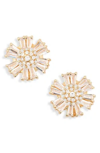 Cara Crystal Floral Button Stud Earrings In Gold