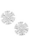 Cara Crystal Floral Button Stud Earrings In Silver