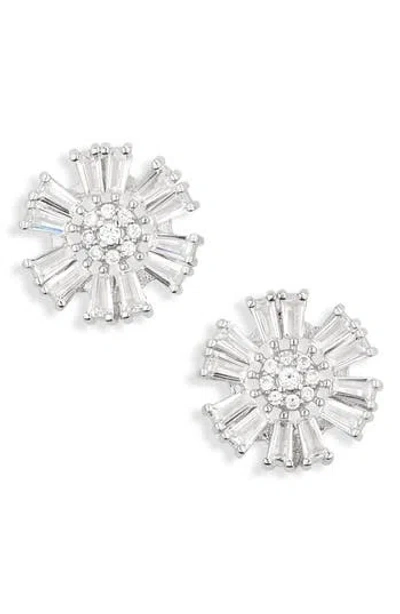 Cara Crystal Floral Button Stud Earrings In Silver