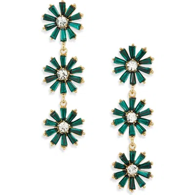 Cara Crystal Flower Linear Drop Earrings In Green