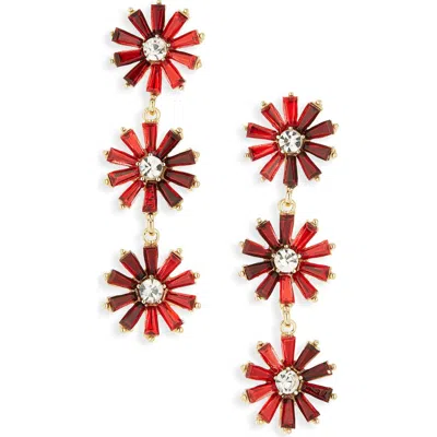 Cara Crystal Flower Linear Drop Earrings In Red