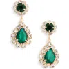 Cara Crystal Halo Double Drop Earrings In Green