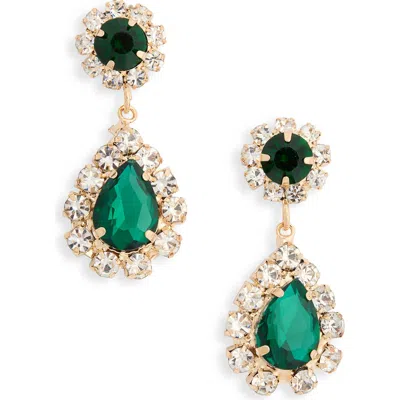 Cara Crystal Halo Double Drop Earrings In Green