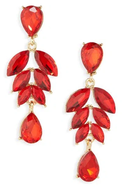 Cara Crystal Leaf Drop Earrings In Multi