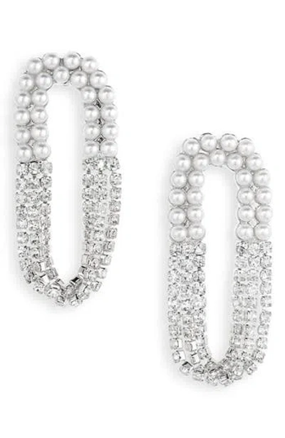 Cara Crystal Linear Drop Earrings In Pearl/silver