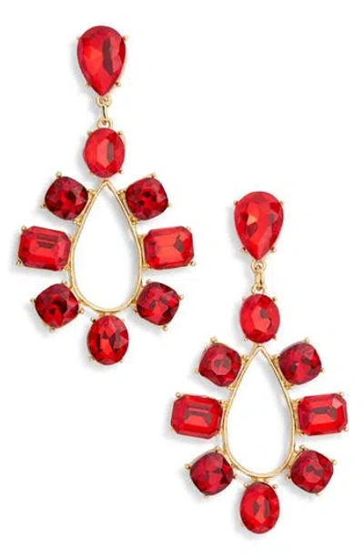 Cara Crystal Oval Drop Earrings In Red