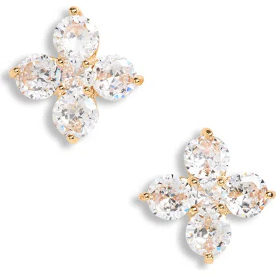 Cara Cubic Zirconia Clover Stud Earrings In Gold