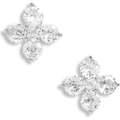 Cara Cubic Zirconia Clover Stud Earrings In Silver