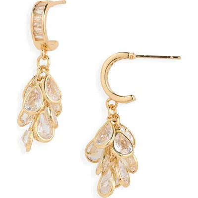 Cara Cubic Zirconia Cluster Drop Hoop Earrings In Gold
