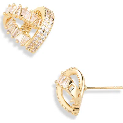 Cara Cubic Zirconia Heart Button Earrings In Gold