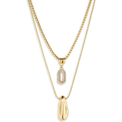 Cara Double Line Charm Necklace In Gold