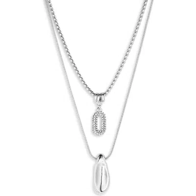 Cara Double Line Charm Necklace In Metallic