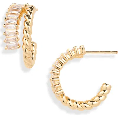 Cara Double Line Cubic Zirconia Hoop Earrings In Gold