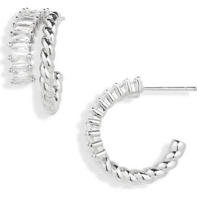 Cara Double Line Cubic Zirconia Hoop Earrings In Silver