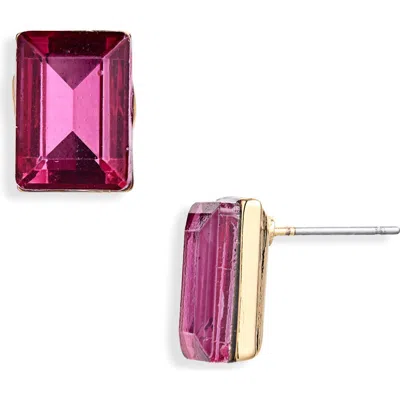 Cara Emerald Cut Stud Earrings In Pink