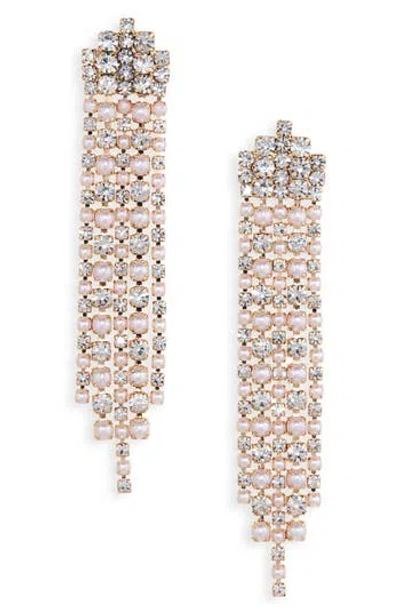 Cara Faux Pearl & Cubic Zirconia Fringe Earrings In Gold