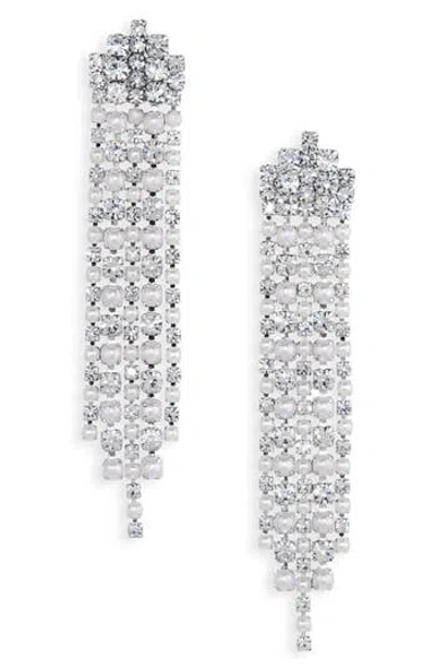 Cara Faux Pearl & Cubic Zirconia Fringe Earrings In Silver