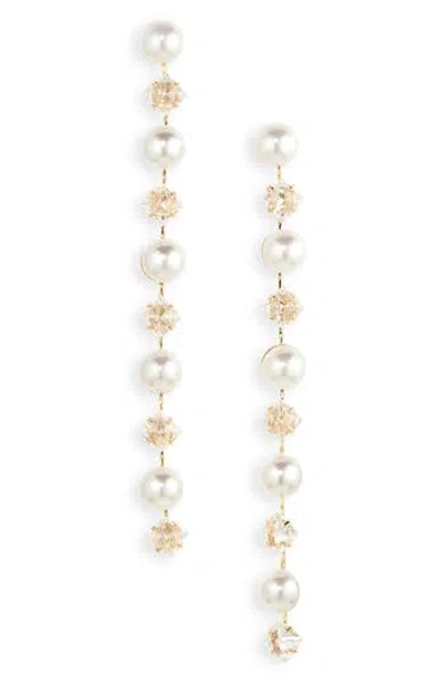 Cara Faux Pearl & Cubic Zirconia Linear Earrings In Gold