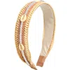 Cara Faux Pearl & Seashell Woven Headband In Brown