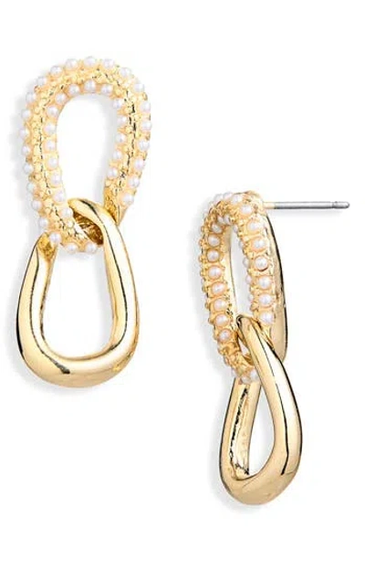 Cara Faux Pearl Chain Link Drop Earrings In Gold
