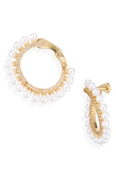Cara Faux Pearl Front/back Earrings In Gold