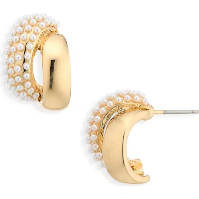 Cara Faux Pearl Hoop Earrings In Gold