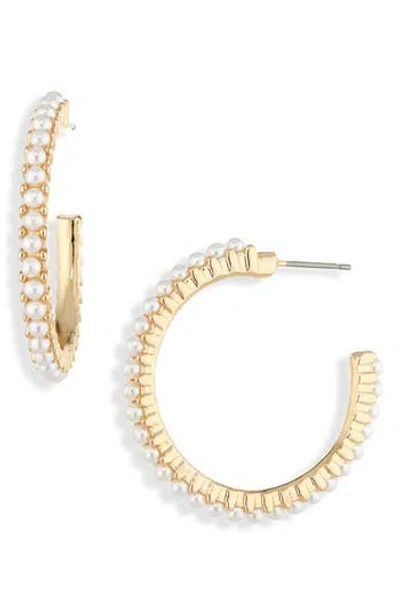 Cara Faux Pearl Hoop Earrings In Gold