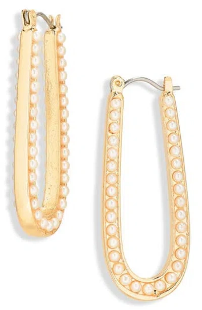 Cara Faux Pearl Oval Hoop Earrings In Gold