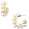 Cara Faux Pearl Square Huggie Hoop Earrings In Pearl/gold