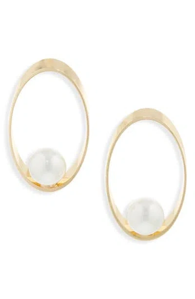 Cara Faux Pearl Statement Frontal Hoop Earrings In Gold