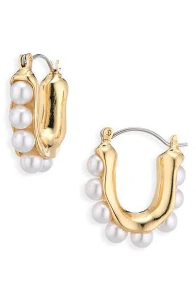 Cara Faux Pearl U-shape Hoop Earrings In Gold