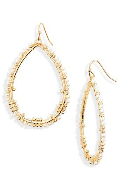 Cara Faux Pearl Wrapped Teardrop Earrings In Gold