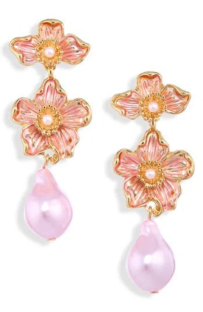 Cara Flower Drop Earrings In Pink