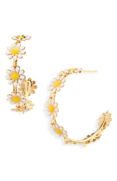 Cara Flower Hoop Earrings In Gold