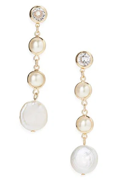 Cara Freshwater Pearl Linear Earrings In Gold