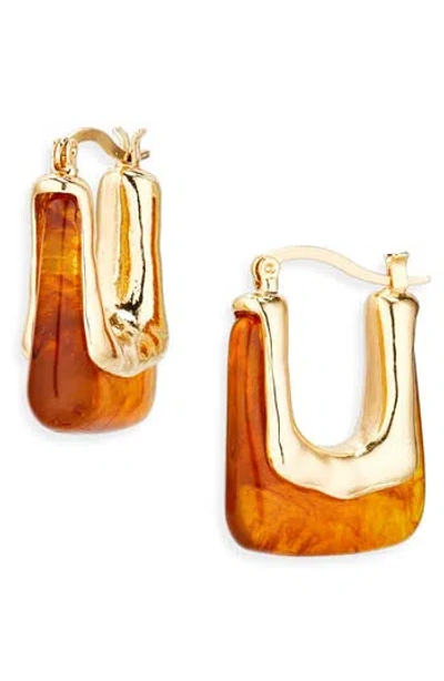 Cara Geo Stone Square Hoop Earrings In Gold