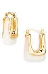 Cara Geo Stone Square Hoop Earrings In Gold