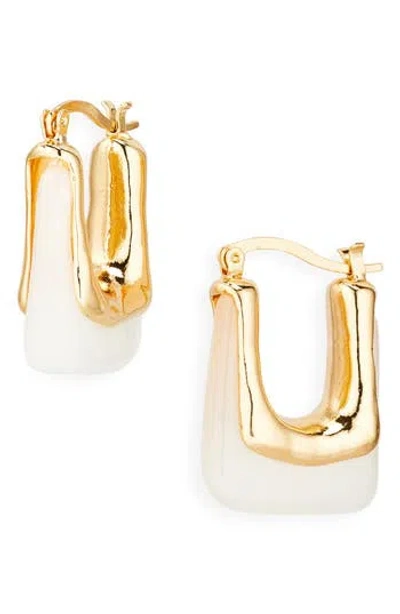 Cara Geo Stone Square Hoop Earrings In Gold