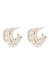 Cara Imitation Pearl Triple Hoop Earrings In Gold/ Pearl