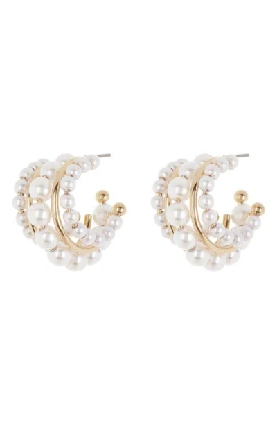 Cara Imitation Pearl Triple Hoop Earrings In Gold/ Pearl