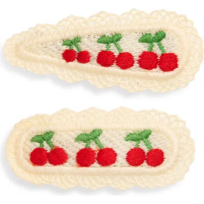 Cara Kids' 2-pack Knit Cherry Hair Clips In Red