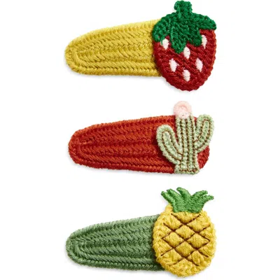 Cara Kids' 3-pack Knit Fruit Hair Clips In Multi