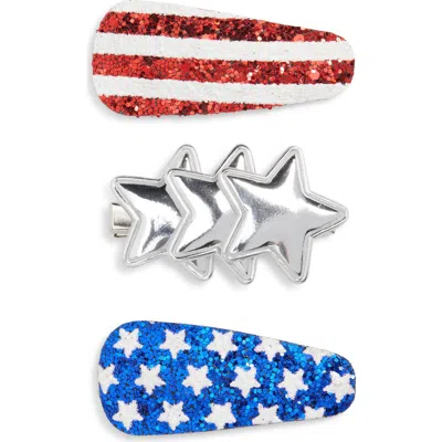 Cara Kids' 3-pack Assorted Stars & Stripes Hair Clips Set In Multi
