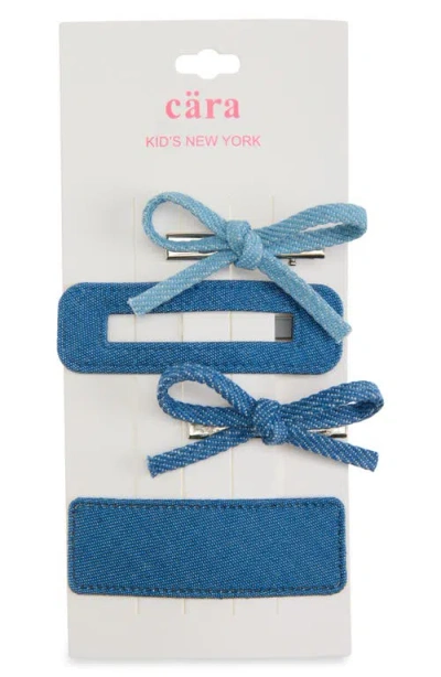 Cara Kids' 4-pack Denim Bow Hair Clips In Blue
