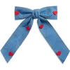 Cara Kids' Denim Felt Heart Hair Bow Barrette In Blue