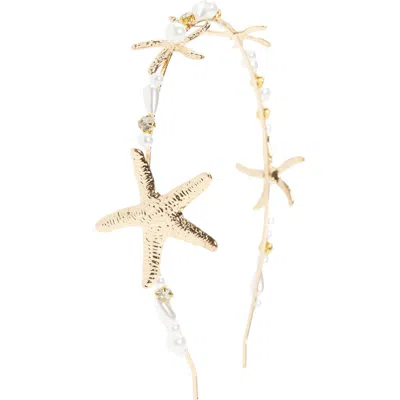 Cara Kids' Faux Pearl & Starfish Headband In Gold