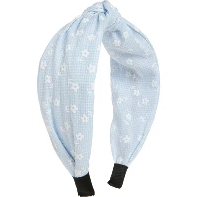 Cara Kids' Floral Gingham Knotted Headband In Blue