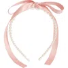 Cara Kids' Satin Bow & Faux Pearl Headband In Pink