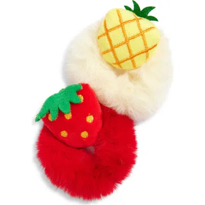 Cara Kids Set Of 3 Assorted Fuzzy Fruit Scrunchies In Red