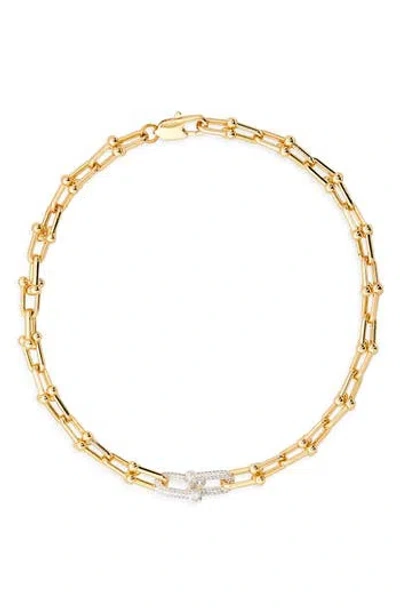 Cara Pavé Crystal Barbell Link Necklace In Gold